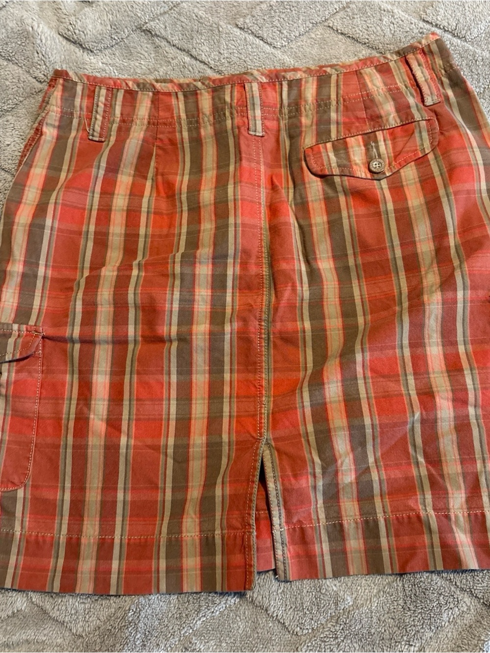 Eddie Bauer Cargo Skirt Womens Orange Green Plaid Cotton Utility Y2K Gorpcore - Picture 7 of 9
